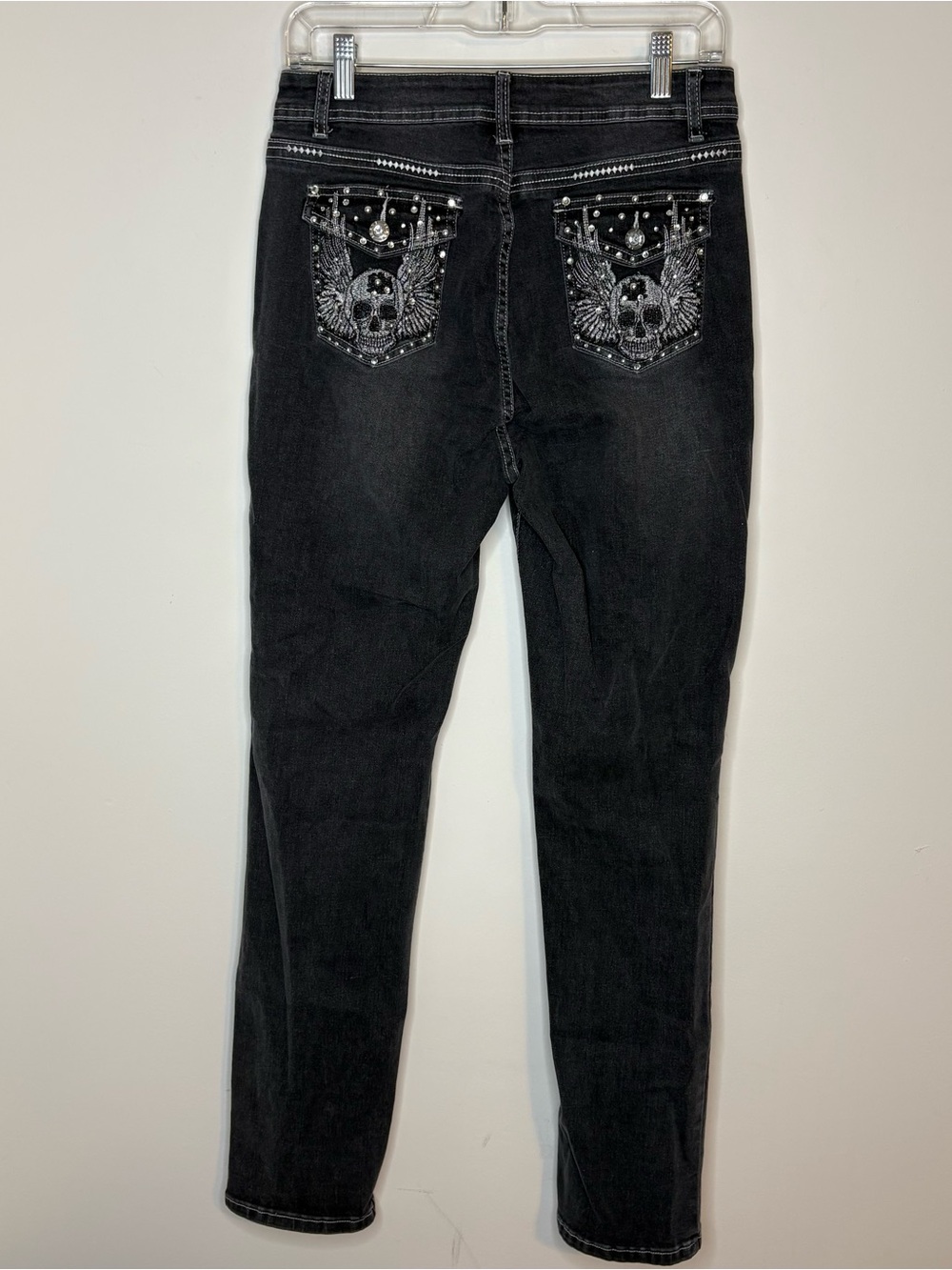 Y2K KLT Dark Gray Skull Pockets High Rise Skinny Jeans Size Large